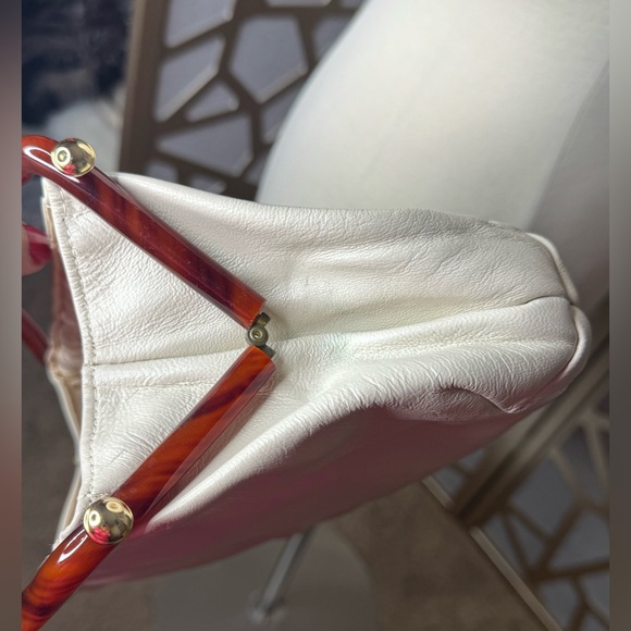 Vintage Ivory Leather
Handbag Purse Double
Bakelite Handles - Picture 7 of 9